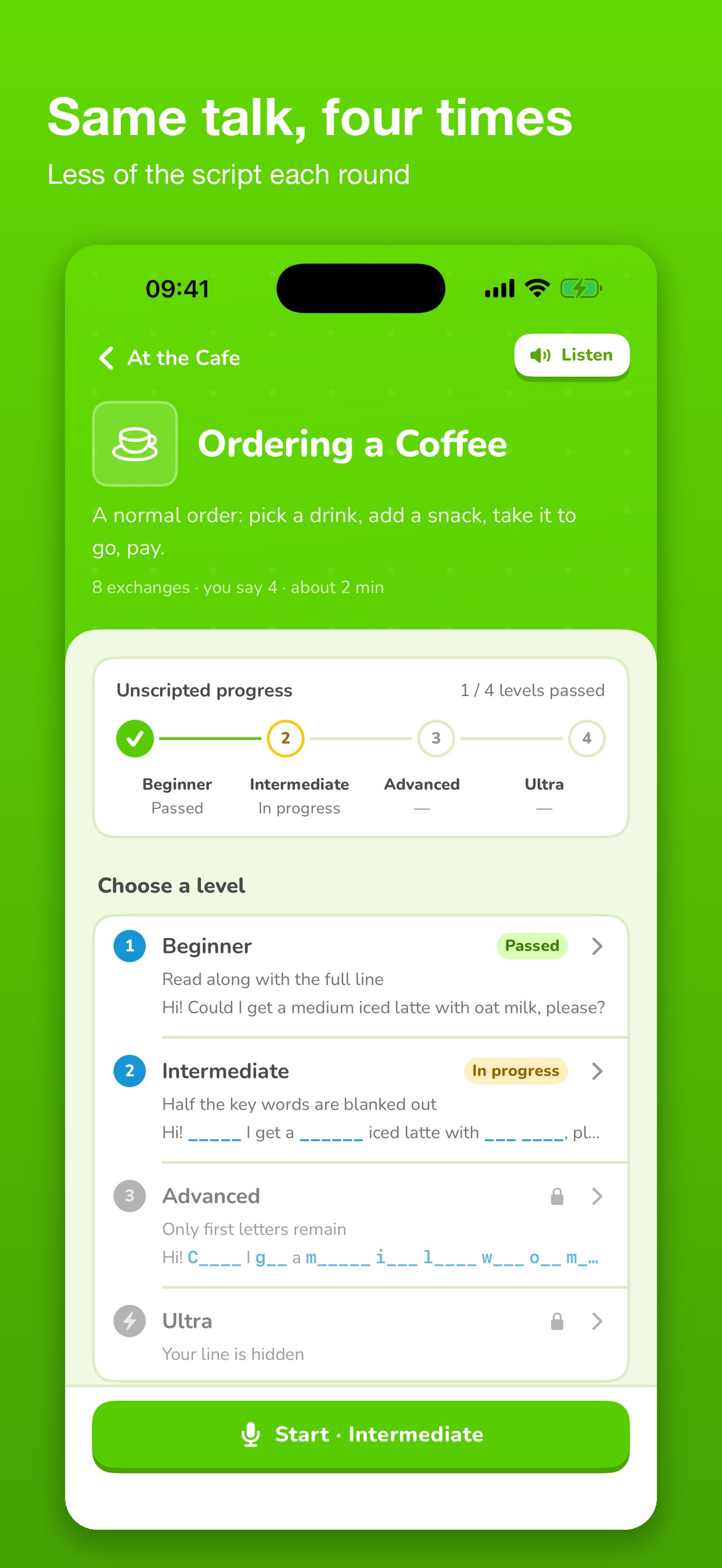 Unscript app interface
